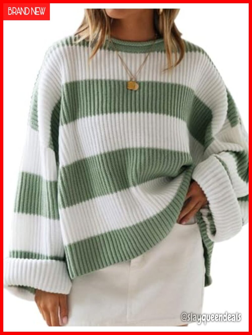 Oversized Striped Knit Sweater Flared Long Sleeve Pullover